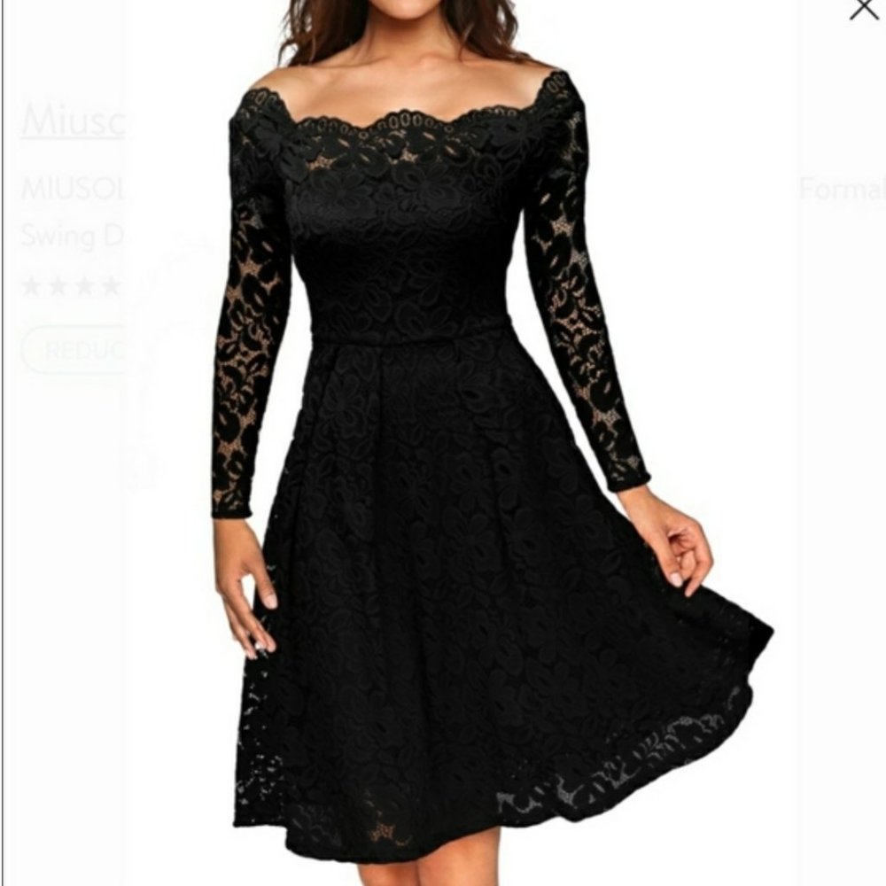 MIUSOL BLACK LACE MIDI DRESS XL